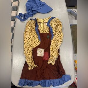 Prairie Dress Costume Yellow and Brown Dress with Blue Accents